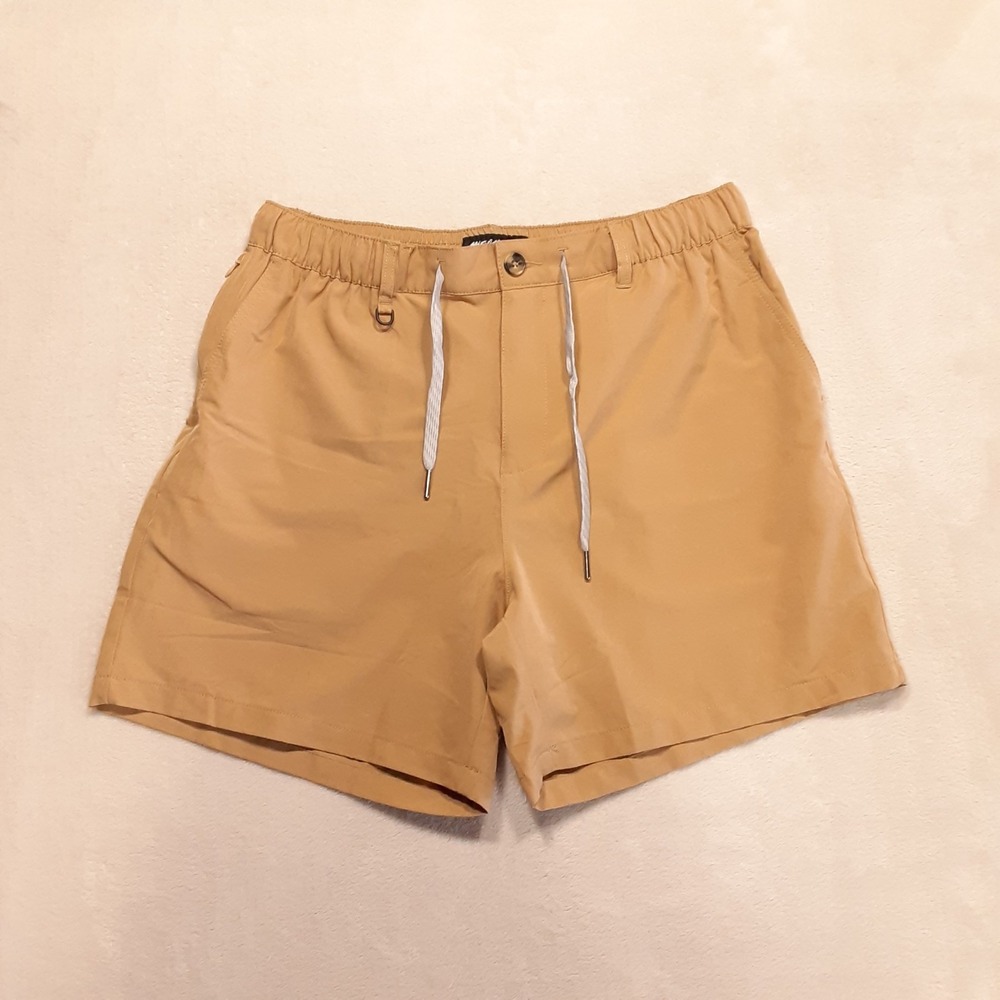 Maamgic Mens NatureMono Outdoor Casual Shorts L Khaki-White Unlined 7" Inseam